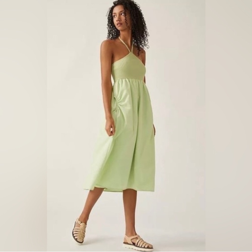 Anthropologie Green Halter Sundress Midi